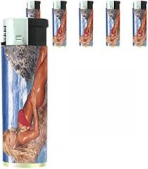 Beach Babes Pin Up Girls Model Set of 5 Lighters S16 Electronic Refillable Flame Cigarette Smoking