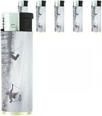 Vintage Retro Skiing Skier Skis Set of 5 Lighters S27 Electronic Refillable Flame Cigarette Smoking