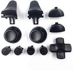 Full Set Aluminium Metal Bullet Buttons ABXY D-pad L1 R1 L2 R2 Trigger Buttons Thumb Grip Thumbsticks Cap for PS4 Slim PS4 Pro JDS-040 JDS 040 Controller (Black)