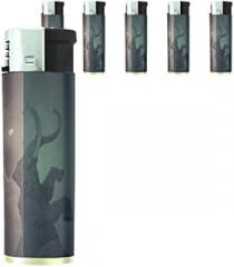 Elephant Art Scene Set of 5 Lighters S25 Electronic Refillable Flame Cigarette Smoking
