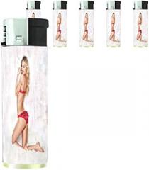 Hot Waitress Pin Up Girls Model Set of 5 Lighters S8 Electronic Refillable Flame Cigarette Smoking