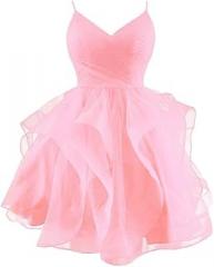 PRECISCRY Tulle Short Homecoming Prom Dresses for Teens 2024 Spaghetti Straps Mini Cocktail Dresses Glitter Tiered Ruffle Party Gown Pink