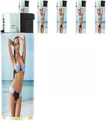 French Pin Up Girls France Set of 5 Lighters S3 Electronic Refillable Flame Cigarette Smoking