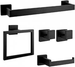 Aboiled 5-Piece Black Stainless Steel Bathroom Accessory Set - Towel Bar, Toilet Paper Holder & Hooks
