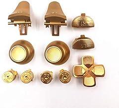Full Set Aluminium Metal Bullet Buttons ABXY D-pad L1 R1 L2 R2 Trigger Buttons Thumb Grip Thumbsticks Cap for PS4 Slim PS4 Pro JDS-040 JDS 040 Controller (Gold)