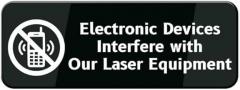 Electronic Devices Warning Sign, Black & White Acrylic Self-Stick, 3x9 Inch, for Offices/Businesses/Home, Laser Equipment Area Sign