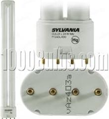 Sylvania DULUX 24 Watt long compact fluorescent bulb with 4-pin base, 4100K color temperature, 82 CRI, ECOLOGIC for use on magnetic, electronic and dimming ballasts - FT24DL/841/ECO model number 20596-SYL