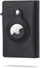 Apple Airtag & Business ID Credit Card Holder Airtag Holder with Anti-Lost Key Ring Black