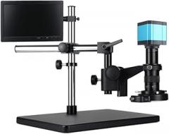 HDMI Microscope USB 1080P Industrial Video Microscope Camera 300X C Mount Lens 10 Inch LCD Display for Phone Soldering Repair (Color : Rotating Stand, Size :