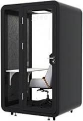 Mobile Office Sound Proof Booth/Pod, Movable Soundproof Work Pod Separate Room for Office and Home, Steel Frame, Sound-Absorbing Materials, Tempered Glass, LED Light, Fans, USB Ports, Desk,B