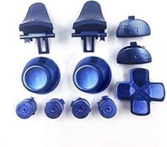 Full Set Aluminium Metal Bullet Buttons ABXY D-pad L1 R1 L2 R2 Trigger Buttons Thumb Grip Thumbsticks Cap for PS4 Slim PS4 Pro JDS-040 JDS 040 Controller (Blue)