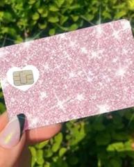 ExotixCard The Original Ultra Bling Reflective Card Sticker Debit -Credit Skin Shiny Removable Cover Especially Bright, Protecting No Bubble, Slim, Waterproof Card Cover Pink Girly Baby Hot Luv Ice