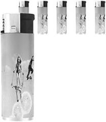 Vintage Retro Skiing Skier Skis Set of 5 Lighters S20 Electronic Refillable Flame Cigarette Smoking