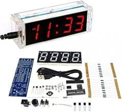 4 Digital DIY Electronic Clock kit Multicolor LED time Week Temperature Date Display with Clear case Cover (red)