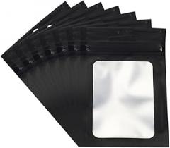 GSHLLO 100 Pcs Mylar Packaging Bags Clear Window Jewelry Bags Small Resealable Zip Bags Foil Food Storage Bags Plastic Zipper Candy Bags Zip Lock Pouch Bags for Cosmetic Data Cable Black 7 x 10cm