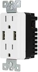 DATA COMM Electronics 48-0204-WH High-Speed Décor Duplex Receptacles Electrical Wall Outlet USB Ports 4.0A Fast Charge, White