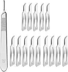 15 Pack Blades 15 and Scalpel Handle Stainless Steel, Size 15 Scalpel Blades with Knife Scalpel, High Carbon Steel Dermablade 15 Blades and Handle