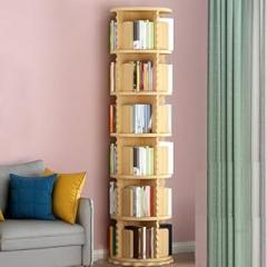 Circular Wooden Bookshelf - Open Design Storage Rack for Bedroom & Study, Stackable Organizer Shelf, Easy to Assemble, Modern Home Decor, Space-Saving Bookcase,4 layerB