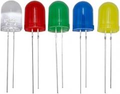 10MM LED Diode F10 Light Emitting Diodes Assorted Kit White Red Green Blue Yellow DIY Electronics Components (F10mm Mix (R,G,B,W,Y Each 10pcs))