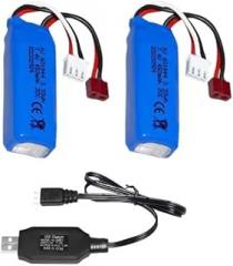 2 Pack 7.4V 450mAh Rechargeable Li-ion Battery Pack with USB Charging Cable and Deans T Connector for RC Cars, RC Boats, Electronics, Toys, Lighting, Equipment