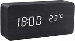 Alarm Clocks Clock Wooden Watch Table Voice Control Digital Wood Powered Electronic Desktop Clocks