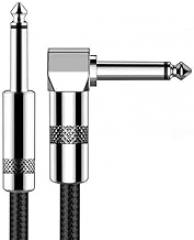 Bass Guitar Cable, Gold-Plated Connector, 18 AWG OFC, Braided 1/4 Inch Instrument Cable for Fender Electric Bass Guitar Combo Amp Rumble Marshall, Right Angle 6.6ft