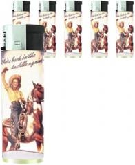 Western Pin Up Girl With Horse Butane Refillable Electronic Lighter Set of 5 Pieces D-240