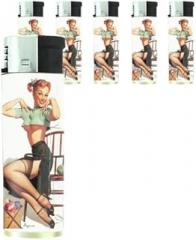 Pin Up Redhead Girl Knitting Sweater Butane Refillable Electronic Lighter Set of 5 Pieces D-543