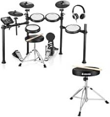 Donner DED-200 Electric Drum Sets with Quiet Mesh Drum Pads, Bundle with Donner Drum Throne Set, Padded Seat Height Adjustable Drum Stools, 5A Drumsticks Included
