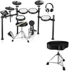 Donner DED-200 Electric Drum Sets with Quiet Mesh Pads, Bundle with Donner Heavy Duty Drum Throne, Motorcycle Style Drum Seat, Widened Chair with Upgraded Materials