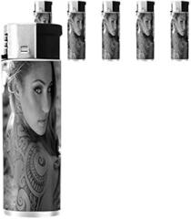 Tattoo Ink Pin Up Girls Model Set of 5 Lighters S27 Electronic Refillable Flame Cigarette Smoking