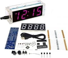 4 Digital DIY Electronic Clock kit Multicolor LED time Week Temperature Date Display with Clear case Cover (pink)