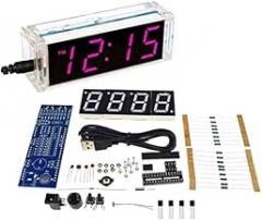 4 Digital DIY Electronic Clock kit Multicolor LED time Week Temperature Date Display with Clear case Cover (pink)