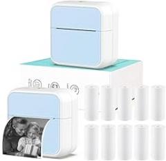 Mini Pocket Printer for iPhone/Android, Portable Mini Thermal Printering with 10 Rolls Non-Sticky Thermal Papers, Blue-Tooth Printers for Journal Memo Notes Photo Study, Blue
