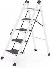 2/3/4/5 Step Ladder, Aluminum Folding Step Stool with Convenient Retractable Handgrip, Lightweight Step Ladder with Anti-Slip Sturdy Pedal for Home, Kitchen and Office,330 Lbs Capacity (Color : Gold