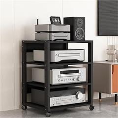 4 Tier AV Media Stand, Electronics Equipment Shelf with Adjustable Shelves, Modern Stereo Cabinet Display Stand for Gaming, Meeting, Recording Room(Black)