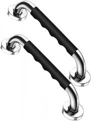 Milisten 304 Stainless Steel Non-Slip Handrail Grab Bars for Toilet and Shower, Black 25-30cm, 2pcs Bathroom Safety Rail for Elderly and Disabled