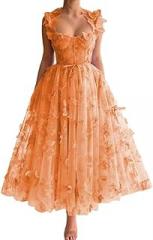 PRECISCRY Floral Bridesmaid Dresses 2024 Spaghetti Strapes Tulle FormalEvening Gowns Women's Lace Applique Dress Orange