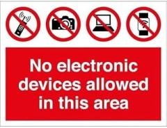 Warning Sign No Electronic Devices Allowed Aluminum Warning Sign Durable Metal Warning Sign for Garage & Warehouse - Industrial Decor Rustic Metal Plaque 12x8 Inch