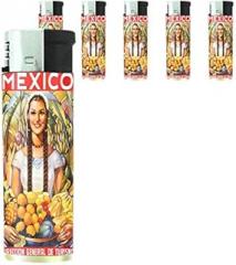 Refillable Electronic Lighter Set of 5 Pieces D-045 Young Girl with Fruits Mexico Vintage
