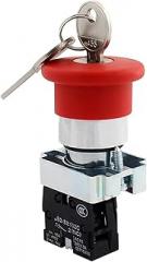 1Pc XB2BS142C Key Released 1N/C Red Emergency Stop Mushroom Push Button Replace