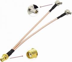ZJSDRFM 2PCS SMA Female to Dual TS9 Male 90degree Connector,4G LTE Antenna Adapter Splitter Cable (30cm)