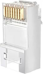 50 Pack Shielded RJ45 Cat7 Cat6A Straight Through Connectors - 3 Pin 8P8C 50U Plated Two-Piece Ethernet Cable