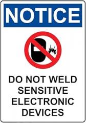 Safety Signs Portrait NOTICE Do Not Weld Sensitive Electronic Devices Sign With Symbol Metal Tin Vintage Sign 12 X 8 Inch Game Room Man Cave Wall Decor