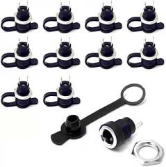 Bulk 10-Piece 2.1 x 5.5mm Male-to-Female DC Conversion Kit Includes Mounting Hardware, Sealed Cap, 18.5x10x10mm Body, Black