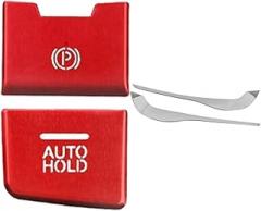 Car Electronic Parking Hand Brake Knob Button Cover Trim with 2Pcs Chrome Front Fog Light Lamp Eyebrow Eyelid Trim