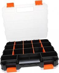 Sewroro Plastic Storage Box Tool Organizer with Compartments, Double-sided Portable Small Parts Container for Electronic Components and Hardware Accessories, 32x27x8 Cm
