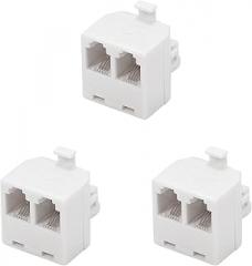 Vthahaby 3 Pack White 2 Way Duplex Jack Phone Wall Adapter - RJ11 Converter Splitter for Home Office ADSL DSL Fax Modem Cordless Phone System