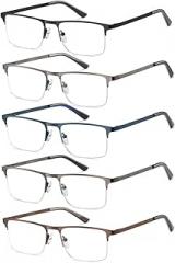 EYECEDAR 5 Pack Quality Reading Glasses Men Metal Half Frame Spring Hinges Blue Light Blocking Computer Eyeglasses Readers for Men 1.0