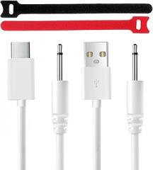 2-Pack 2.5mm Pin Tip Charging Cables with 2 Cable Ties, 2.62ft Short USB-A & USB-C to DC 5V/1A Power Cord for Vibrators, Massagers, Magic Wands & Electronic Devices